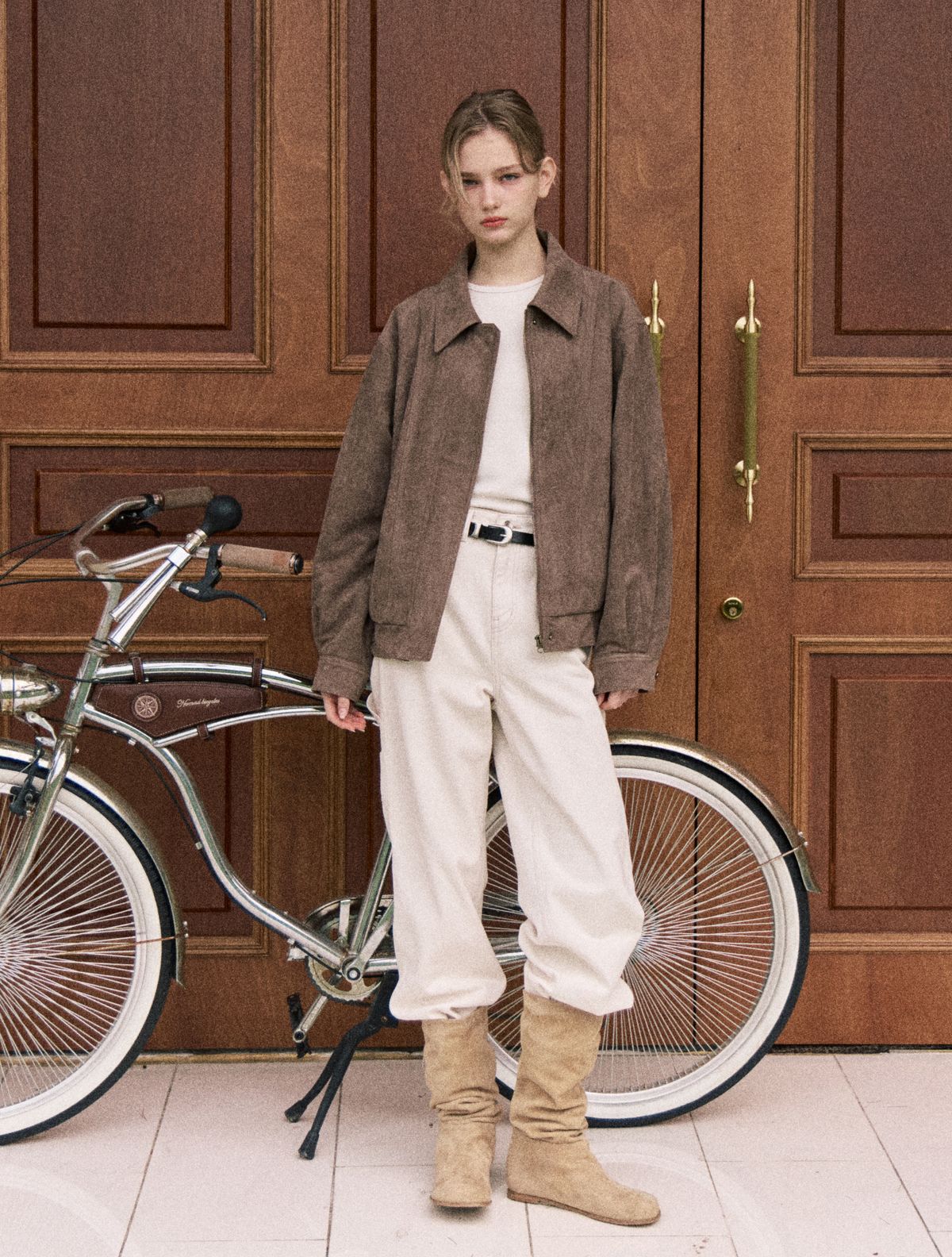 클루니(CLUNY) Marron suede jacket - khaki brown