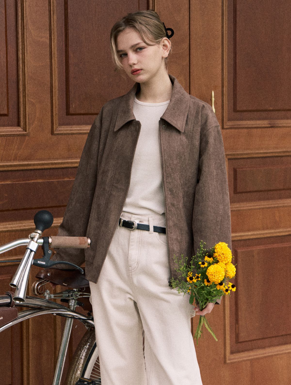 클루니(CLUNY) Marron suede jacket - khaki brown