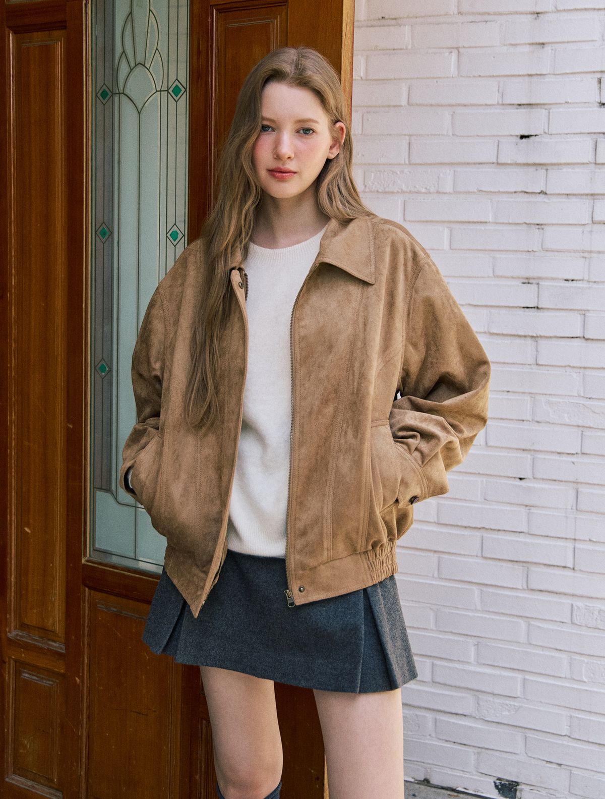 클루니(CLUNY) Marron suede jacket - khaki brown