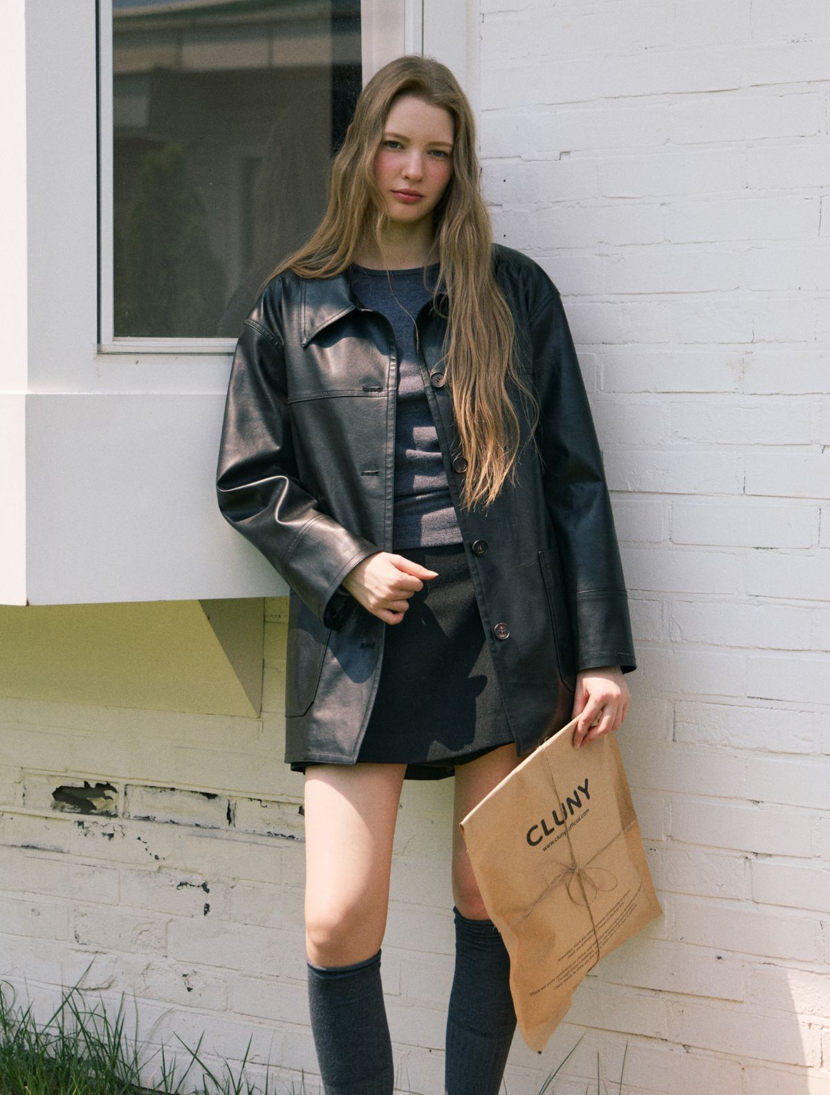 클루니(CLUNY) Midnight leather half jacket - black