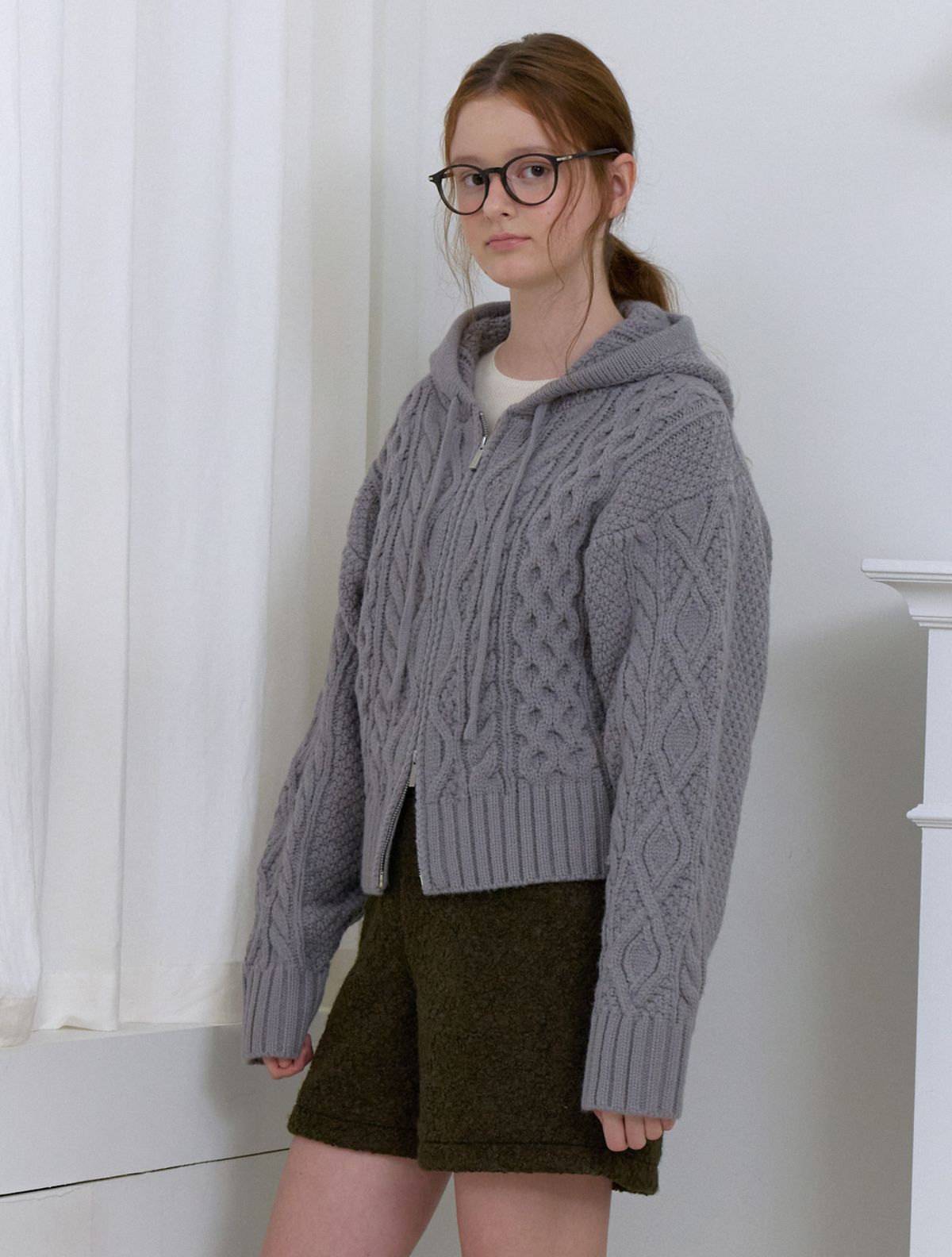 클루니(CLUNY) Cable two way knit zipup cardigan - gray