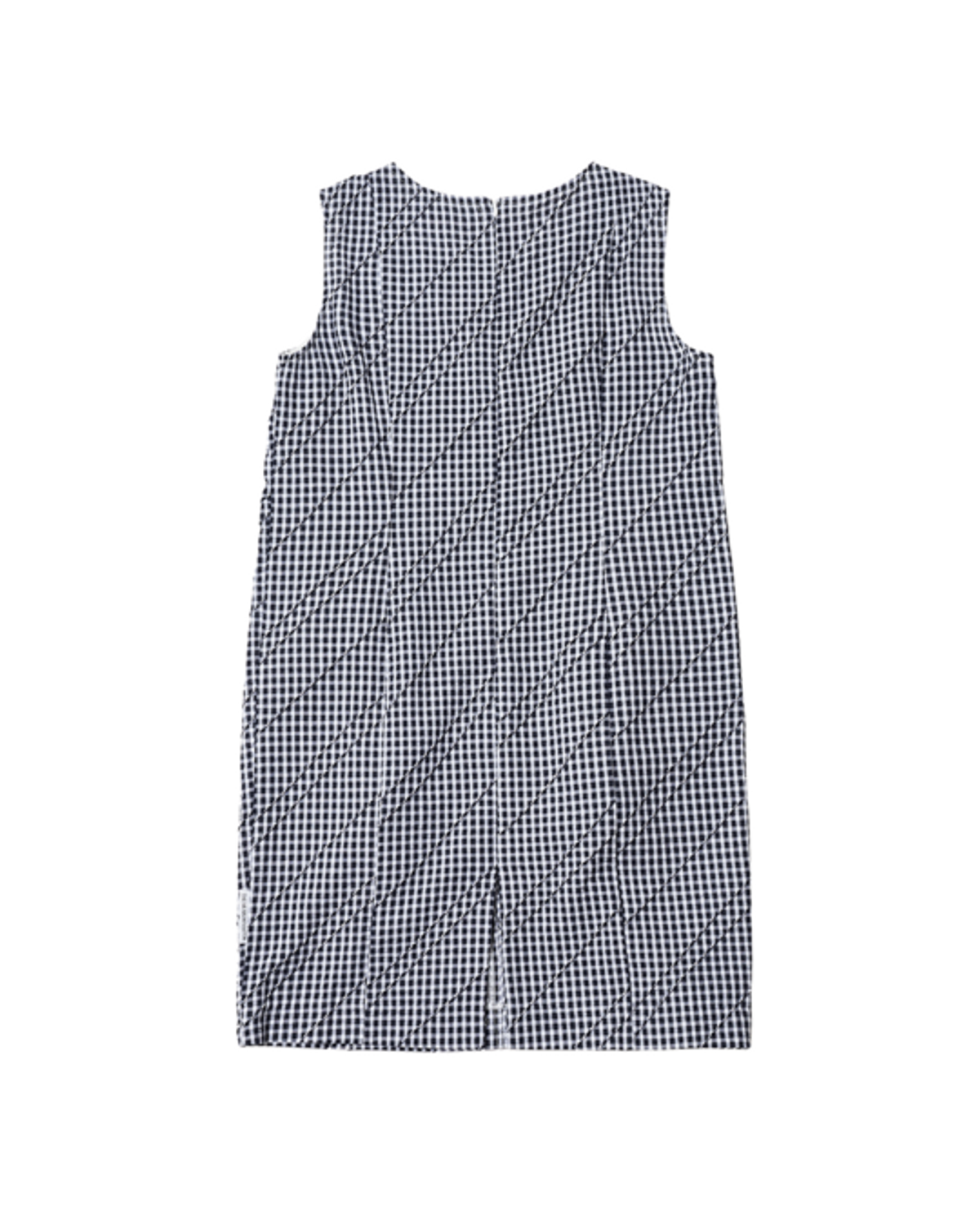 더뮤지엄비지터(THEMUSEUMVISITOR) PINTUCK CHECK SLEEVELESS ONE PIECE (NAVY)