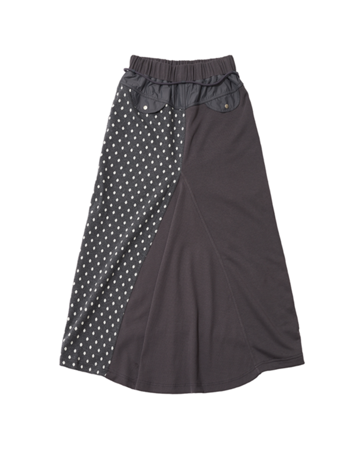 더뮤지엄비지터(THEMUSEUMVISITOR) DOT MIXED MAXI SKIRT (CHARCOAL)