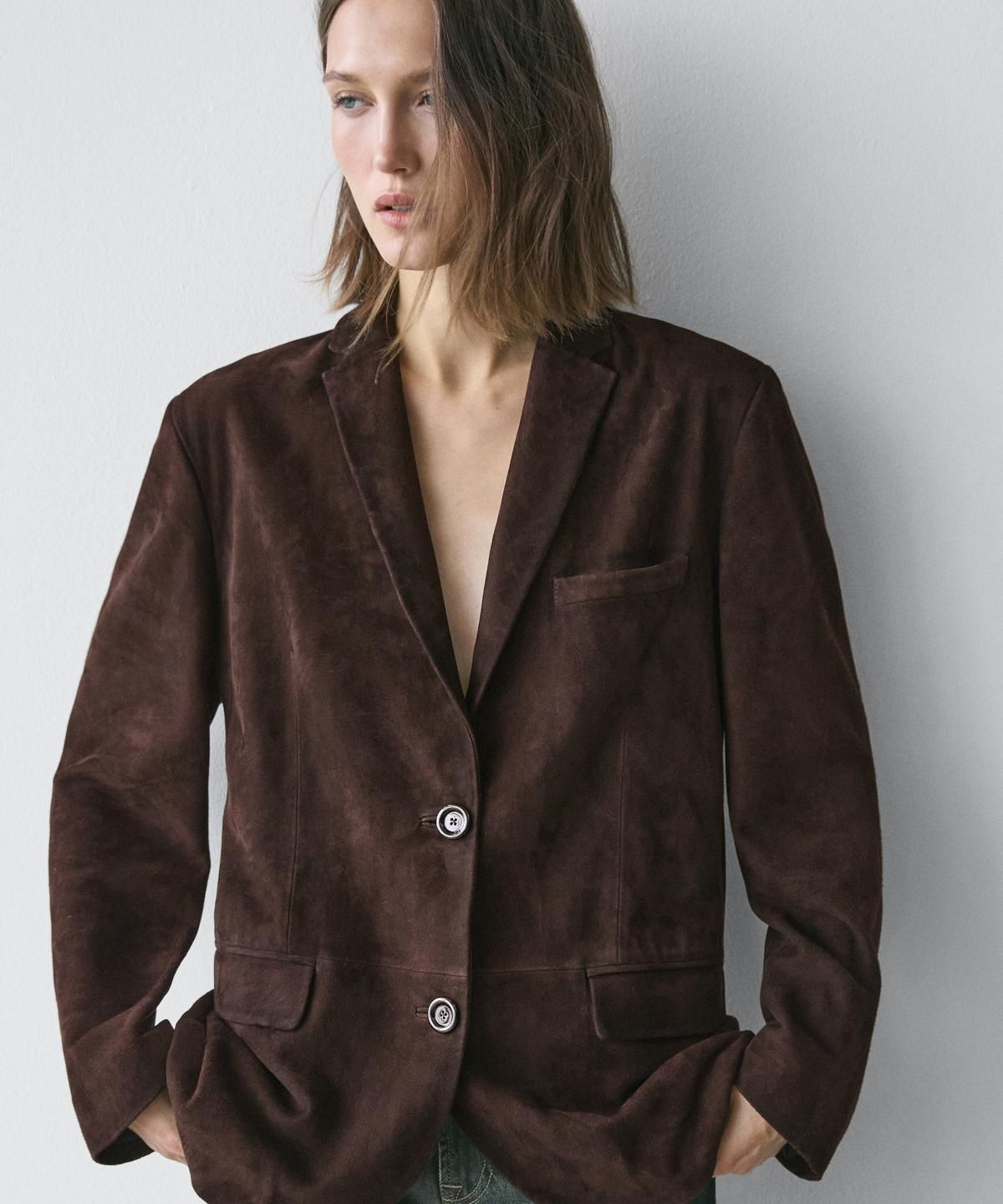 마시모두띠(MASSIMO DUTTI) 스웨이드 레더 블레이저