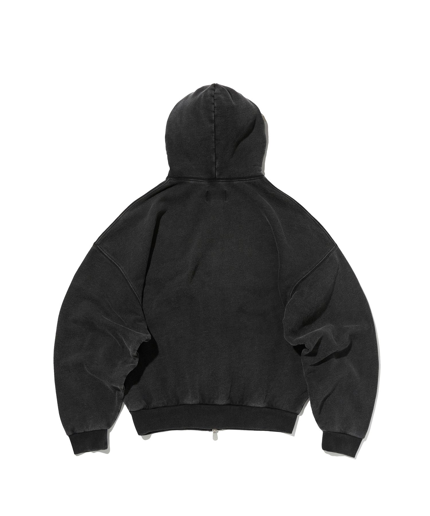 MUSINSA | SUADE CROPPED WASHED HOOD ZIP UP [WASHING BLACK]