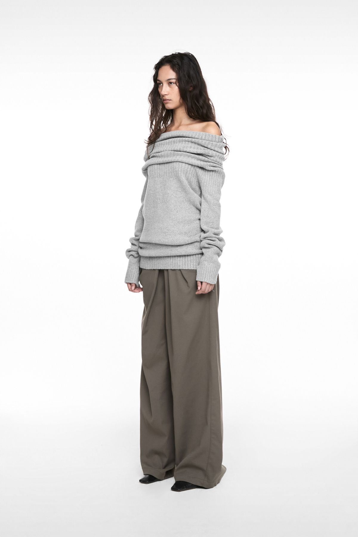 나체(NACHE) DRAPING WIDE PANTS (UNISEX) DUSTY BROWN