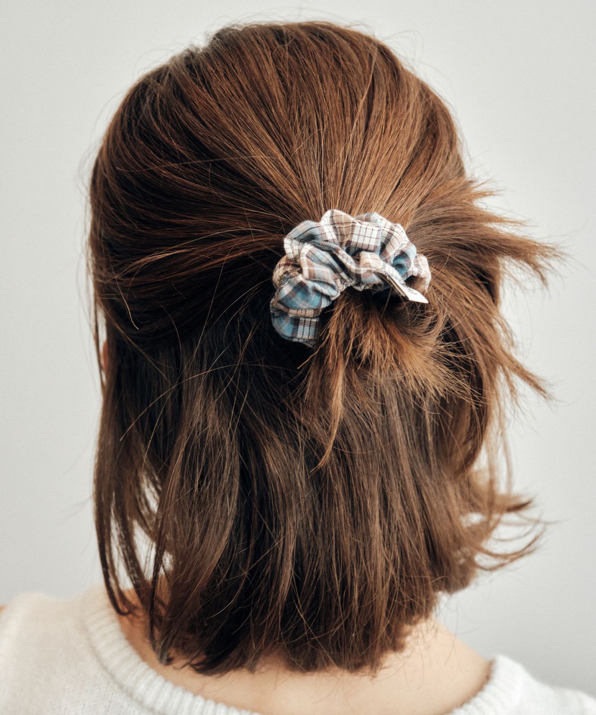 씨타(CITTA) Vintage Check Mini Doughnut Scrunchie_CTA933(Blue_Brown)