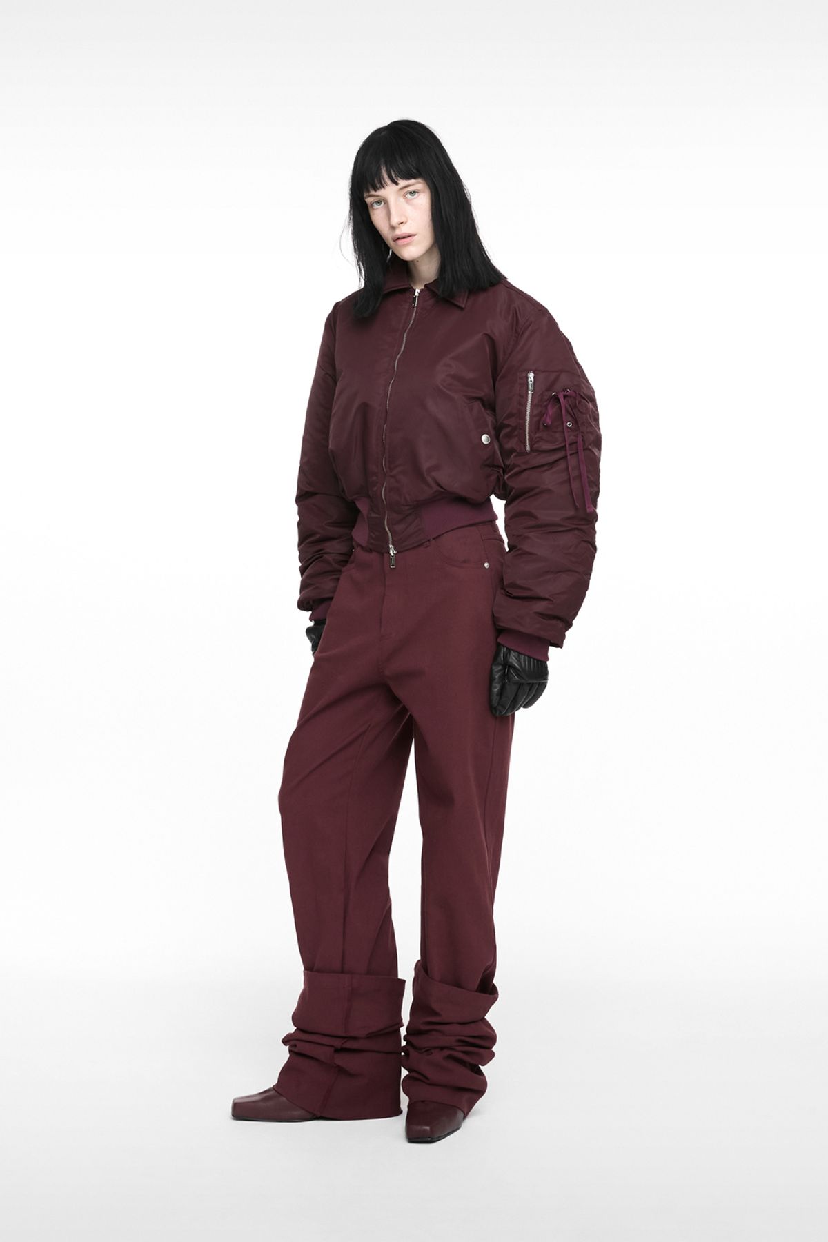 나체(NACHE) CROPPED BOMBER JACKET (UNISEX) BURGUNDY