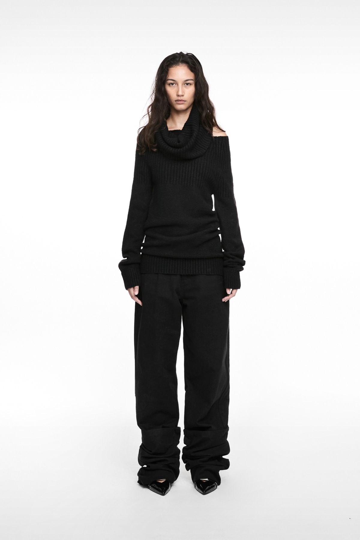나체(NACHE) 2-WAY SHAWL KNIT BROWN