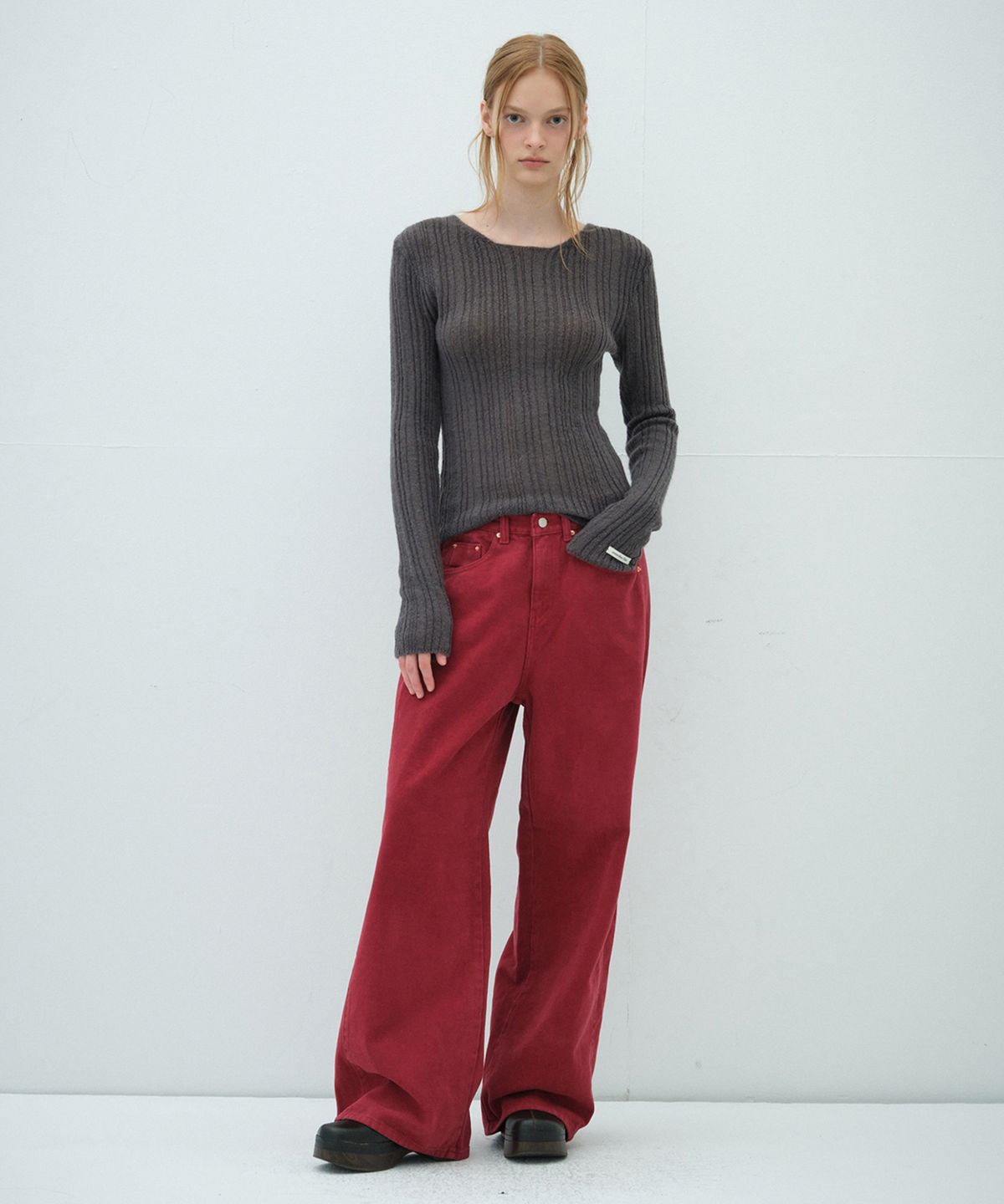 오버듀플레어(OVERDUEFLAIR) MOHAIR RIB KNIT TOP_CHARCOAL