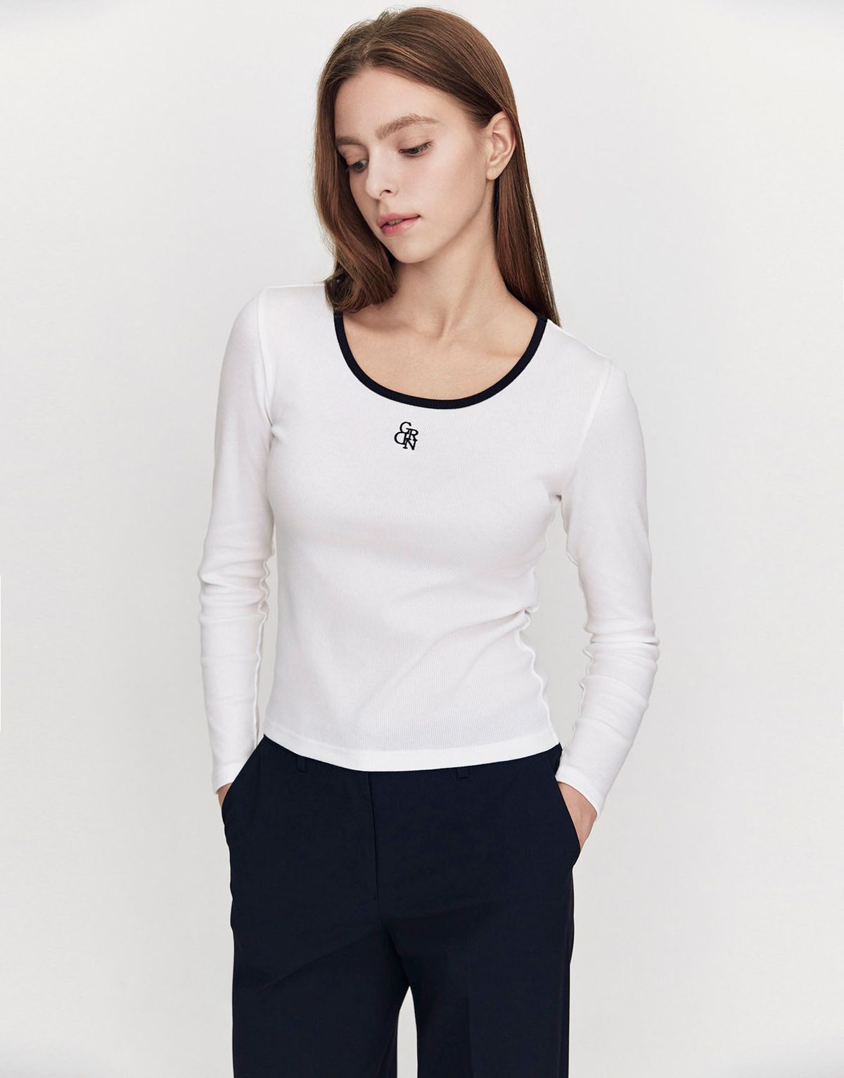 지오다노(GIORDANO) 골지 스쿱넥 긴팔티 325915 [3color]