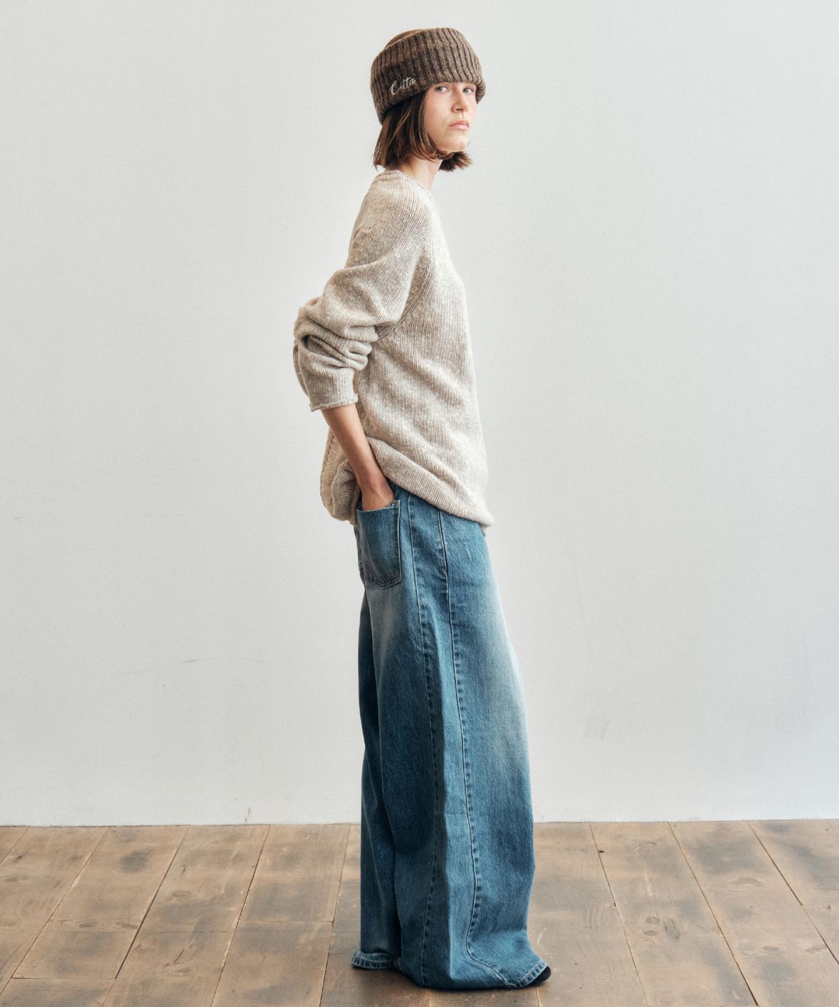 씨타(CITTA) Damaged Wide-Leg Curved Denim_CTD424(Medium Blue)