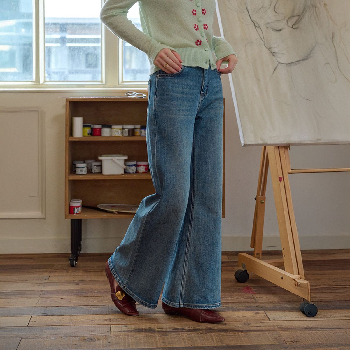 심플레트로(SIMPLE RETRO) SR_High-waisted denim pants_2color