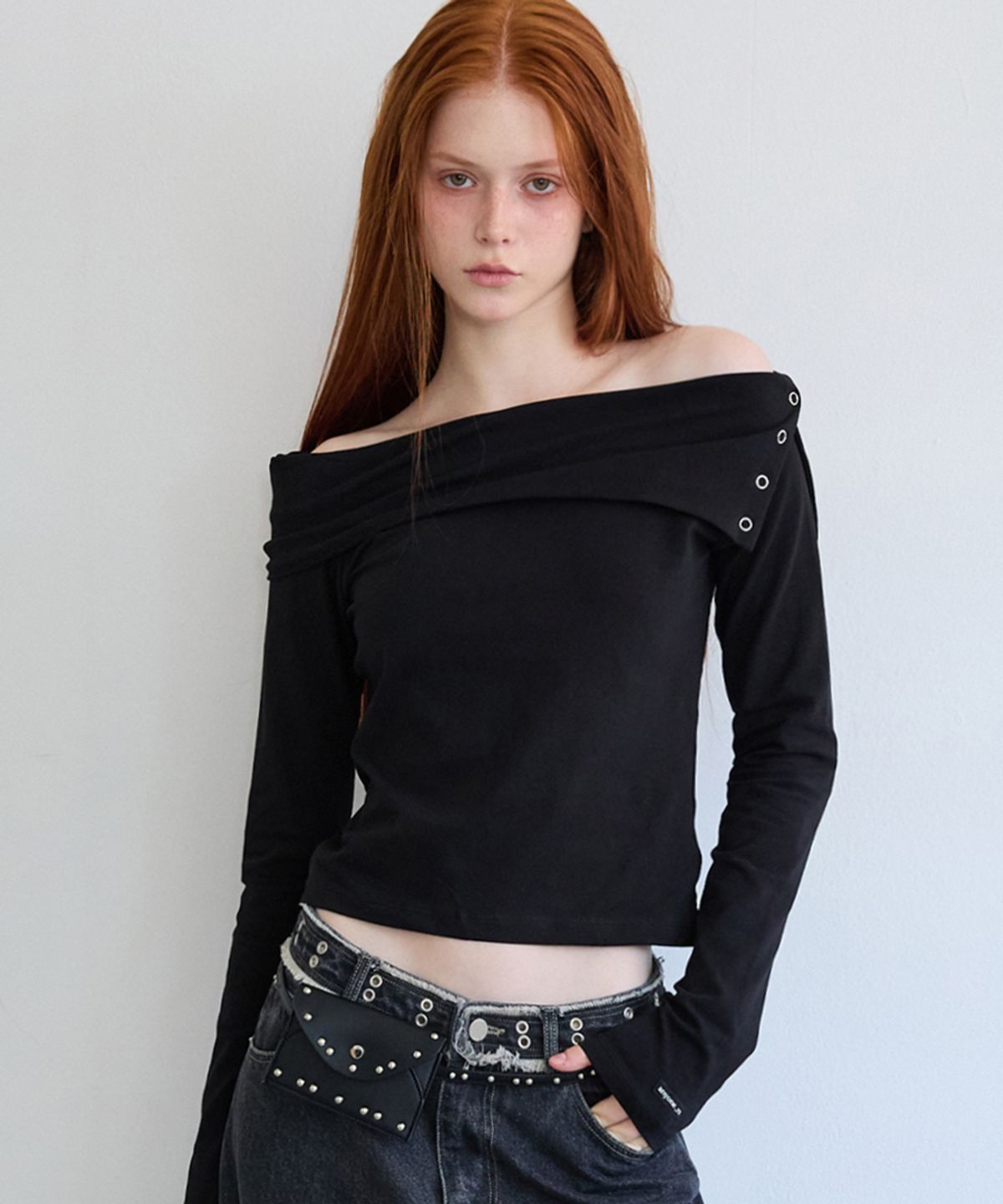 렌세(RENSE) Snap Off Long Sleeve Tee Black