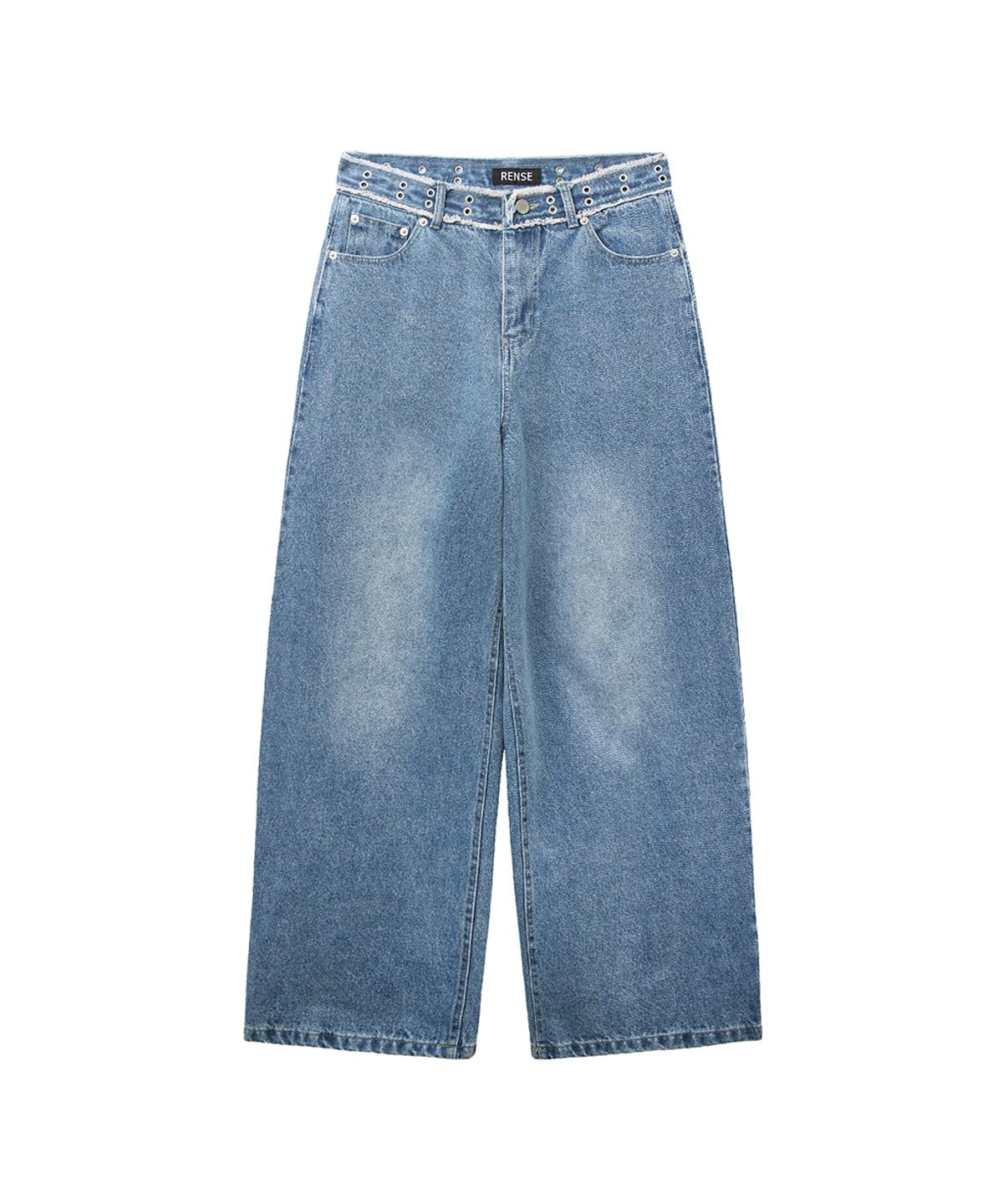 렌세(RENSE) Eyelet Denim Pants Medium Blue