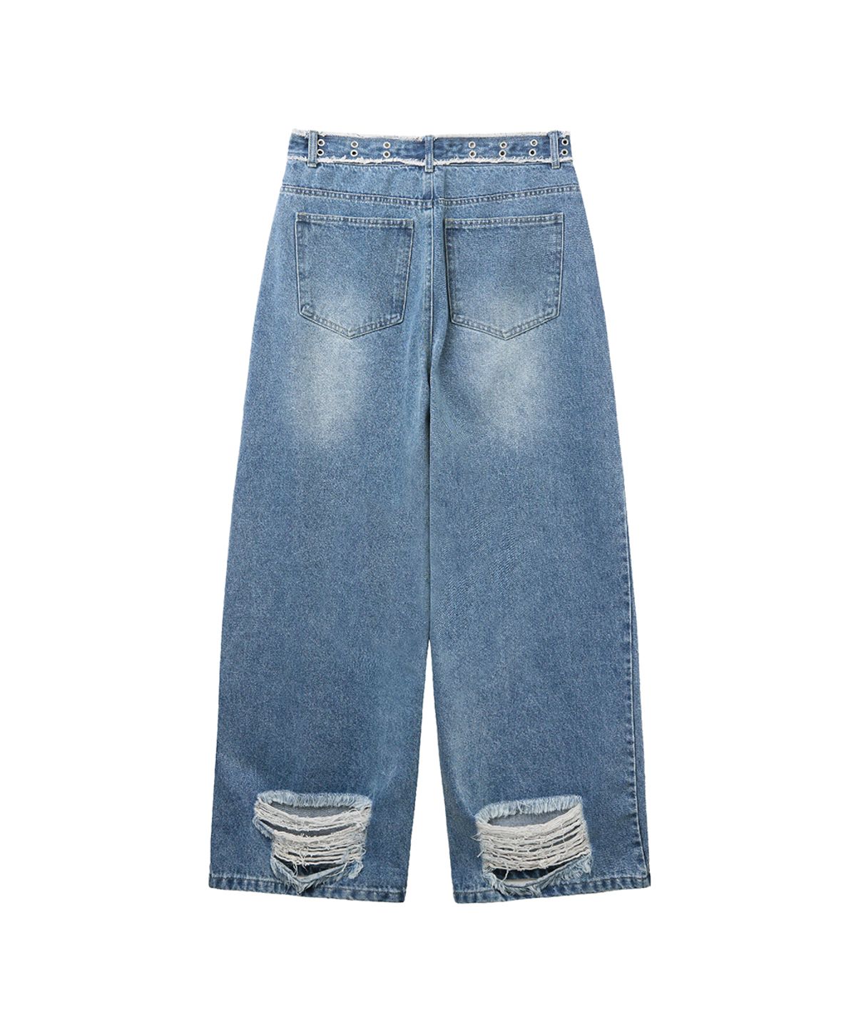 렌세(RENSE) Eyelet Denim Pants Medium Blue