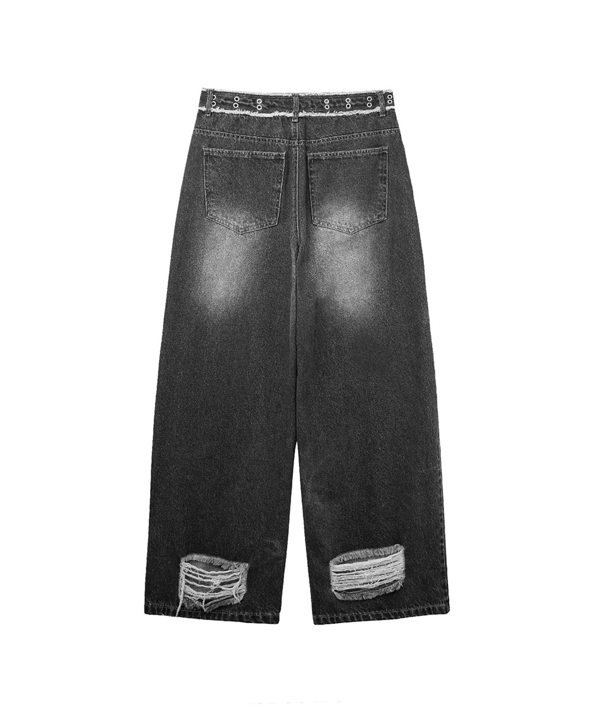렌세(RENSE) Eyelet Denim Pants Washed Black