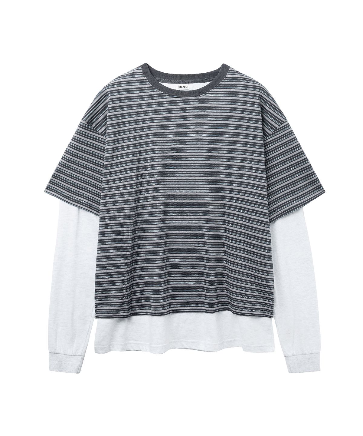 렌세(RENSE) Stripe Oversize Layered Tee Gray