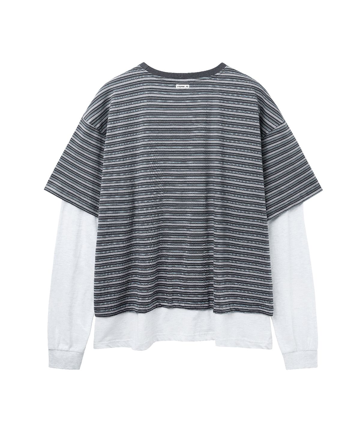렌세(RENSE) Stripe Oversize Layered Tee Gray