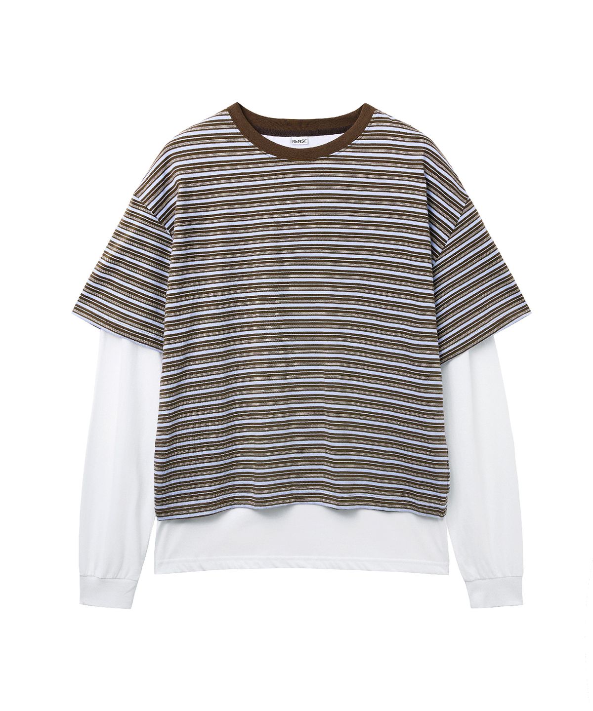 렌세(RENSE) Stripe Oversize Layered Tee Brown