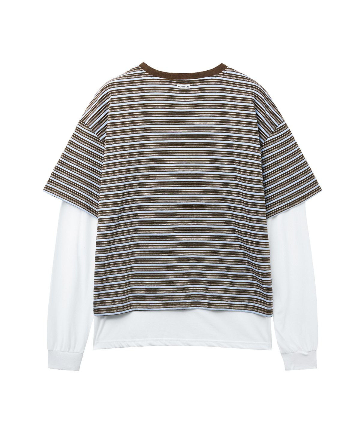 렌세(RENSE) Stripe Oversize Layered Tee Brown