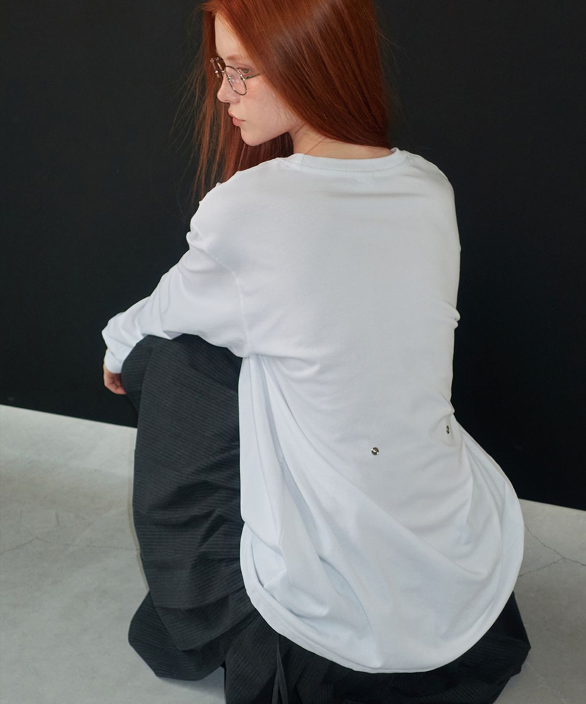 렌세(RENSE) Snap Button Oversize Tee White