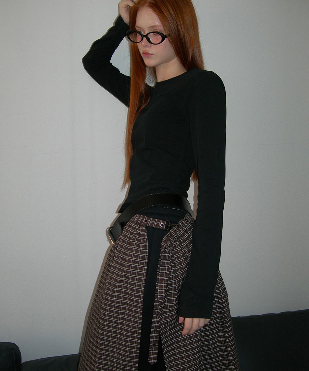 렌세(RENSE) Eyelet Layered Skirt Brown Check