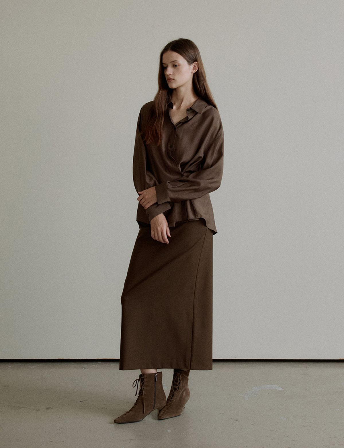 더엘로(THEELO) 2-way Open Collar Shirt (Brown)