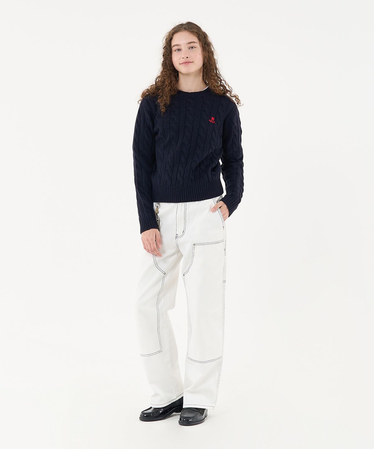 에이카화이트(AECA) AECA CLOVER CASUAL CABLE KNIT-NAVY
