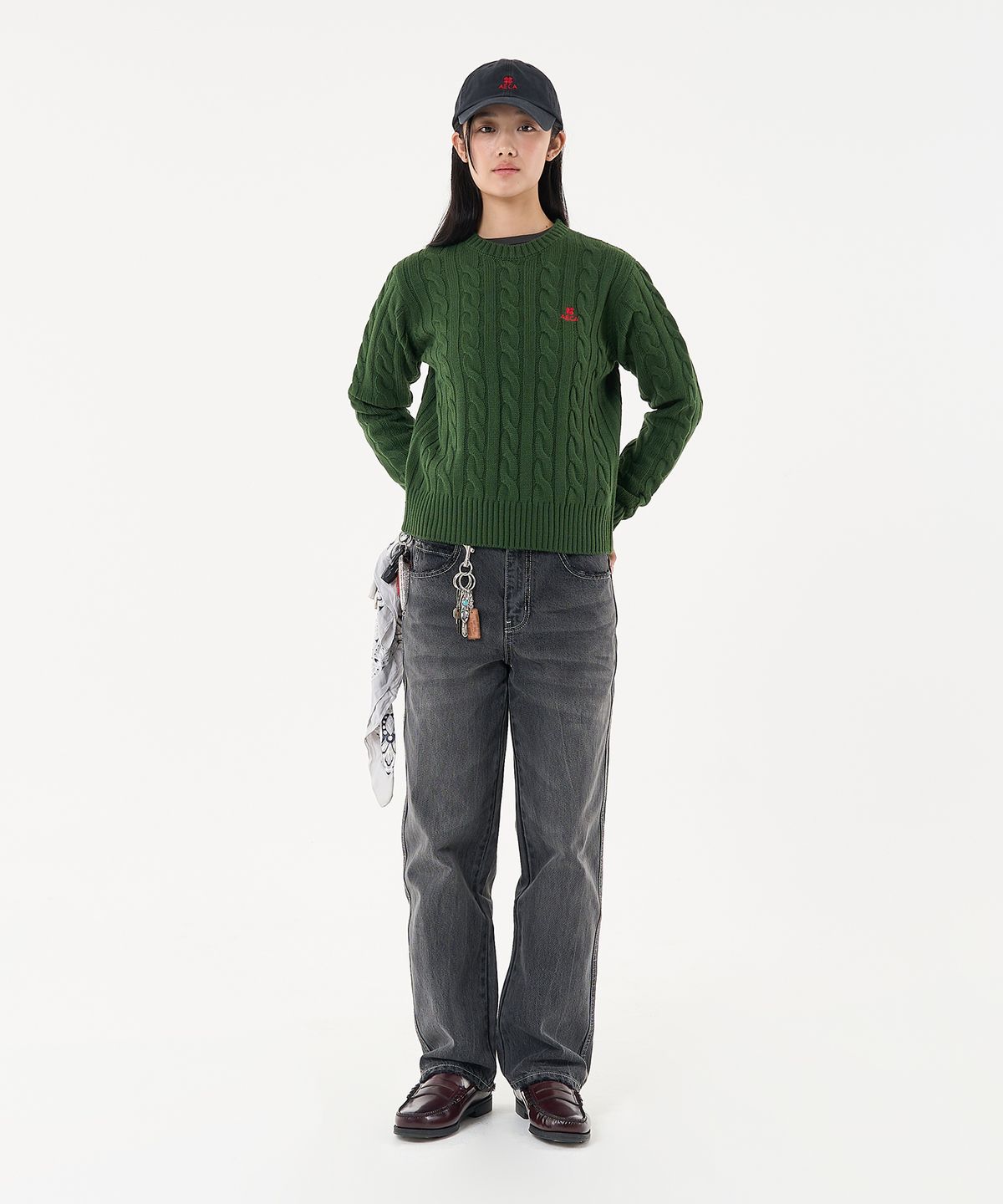 에이카화이트(AECA) AECA CLOVER CASUAL CABLE KNIT-GREEN