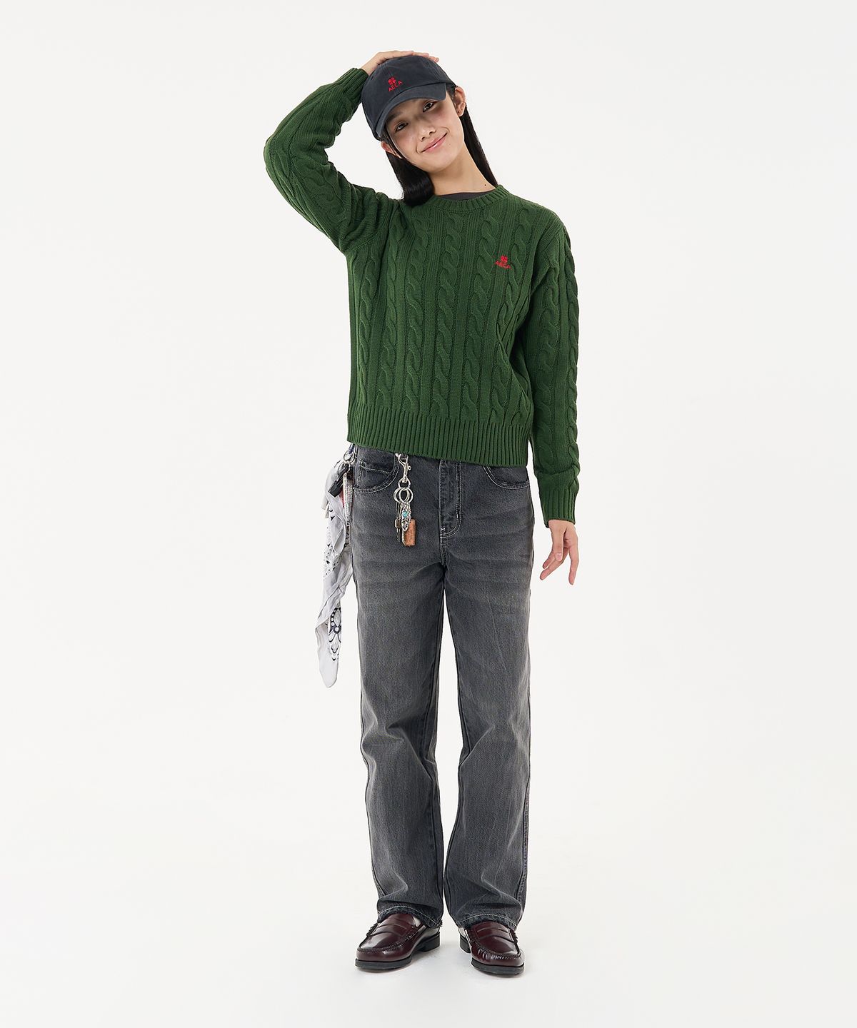 에이카화이트(AECA) AECA CLOVER CASUAL CABLE KNIT-GREEN