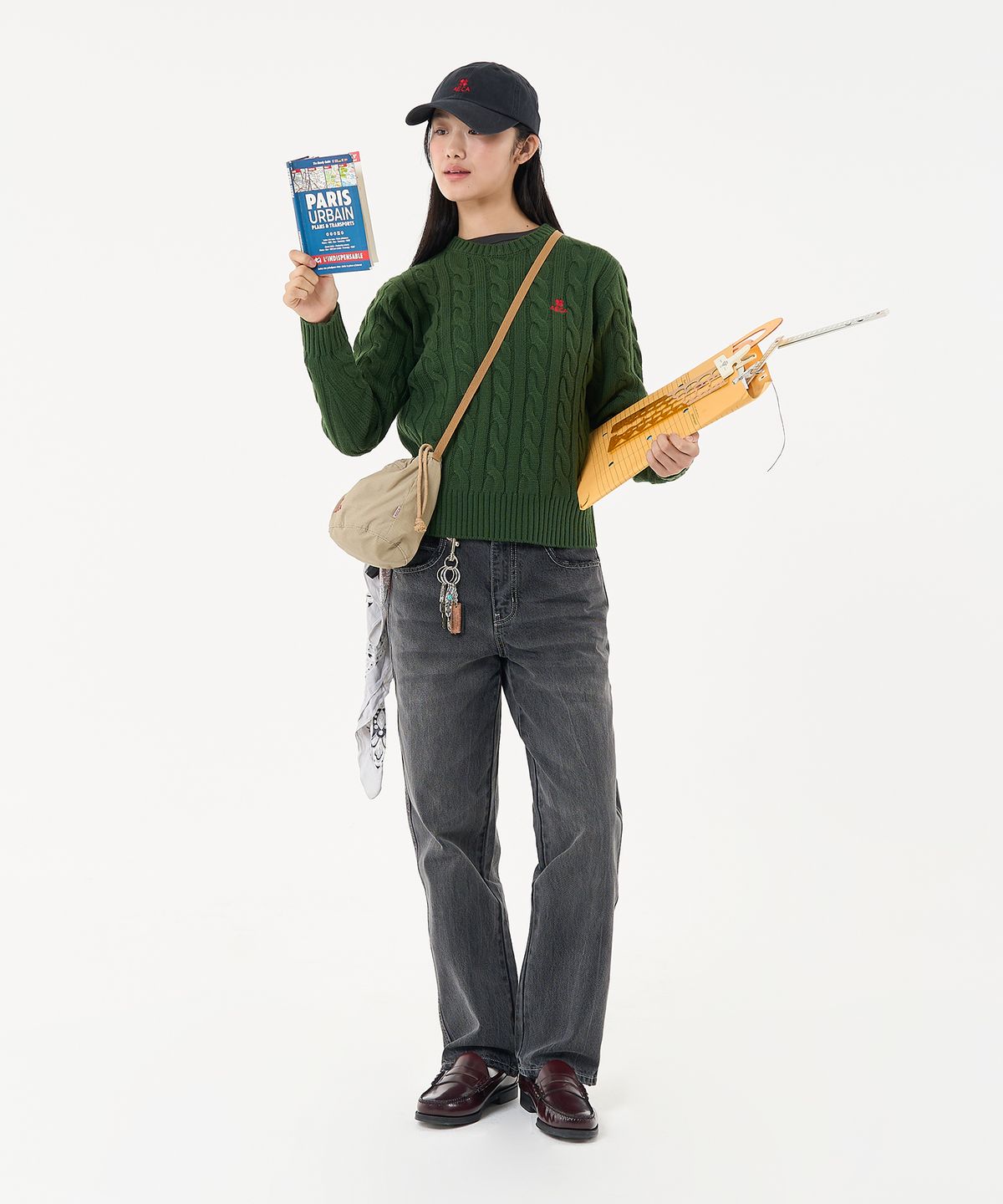 에이카화이트(AECA) AECA CLOVER CASUAL CABLE KNIT-GREEN