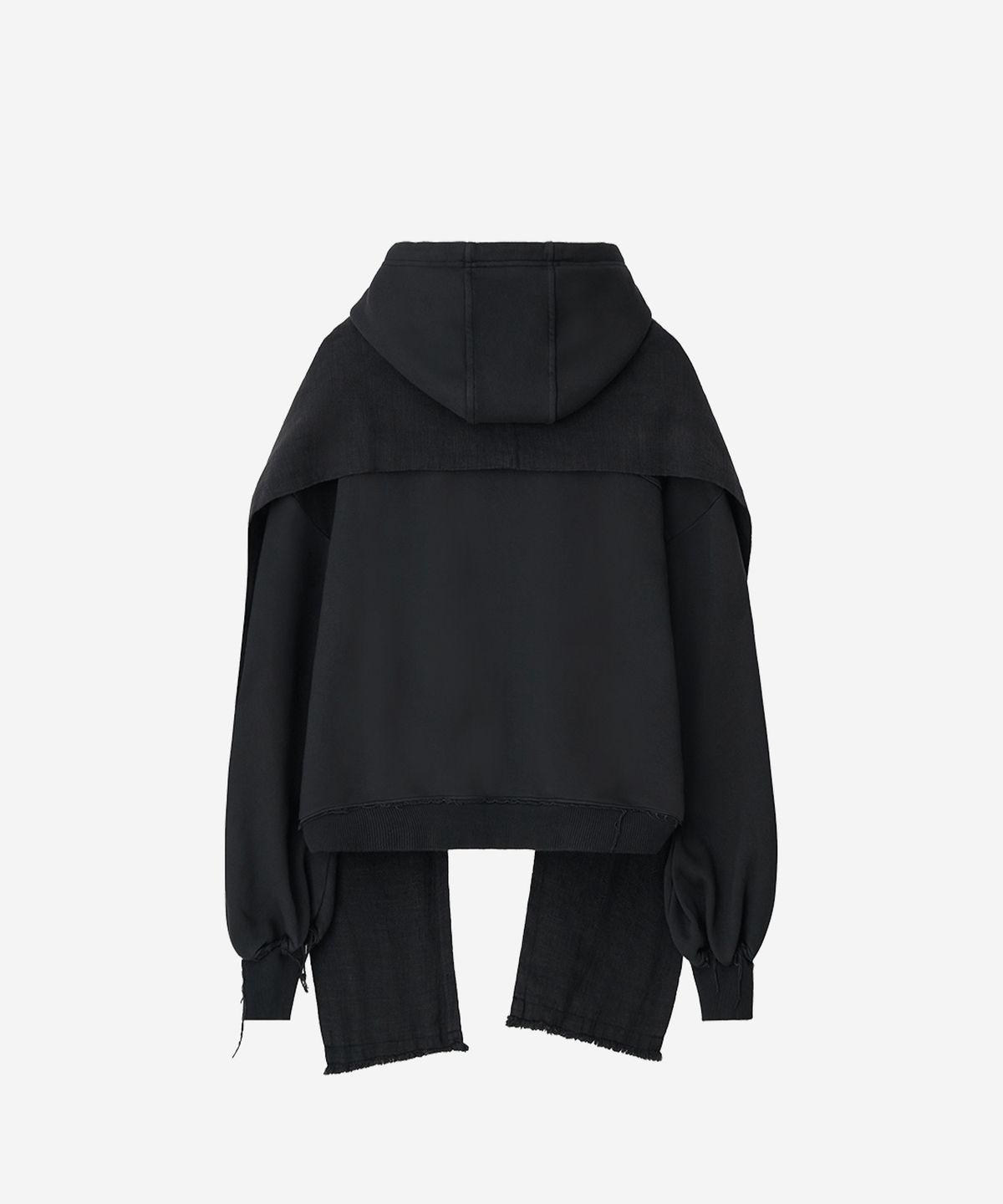 비엘알(BLR) Dyed Raw-edged Hoodie with Linen Muffler Black