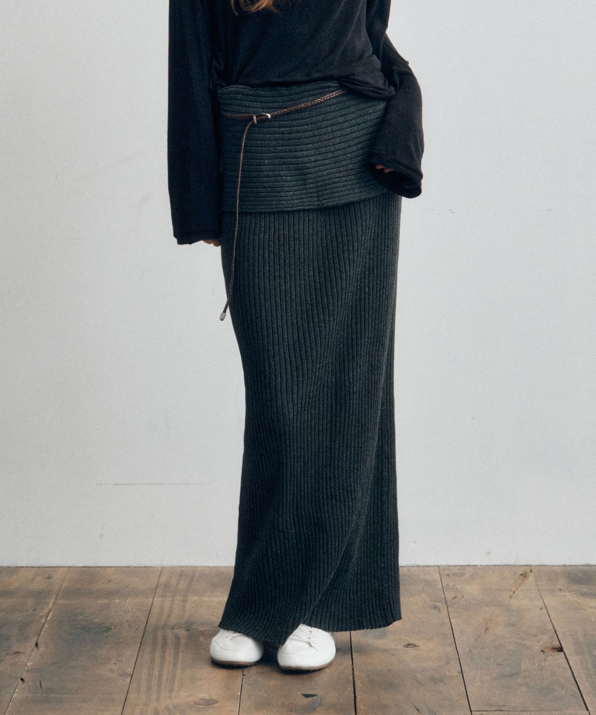씨타(CITTA) Every Day Comfort Knit Long Skirt_CTS622(Charcoal)