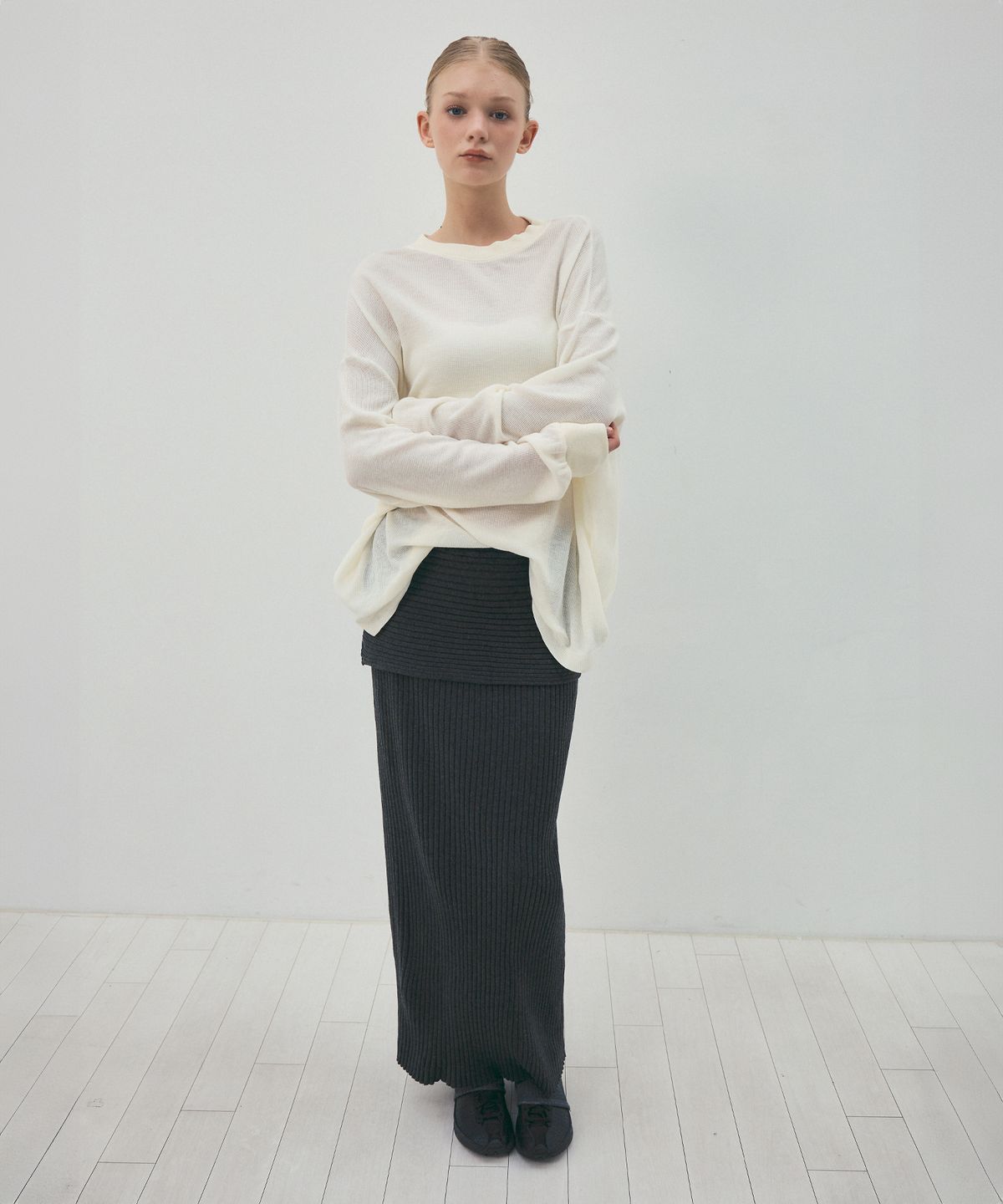 씨타(CITTA) Every Day Comfort Knit Long Skirt_CTS622(Charcoal)