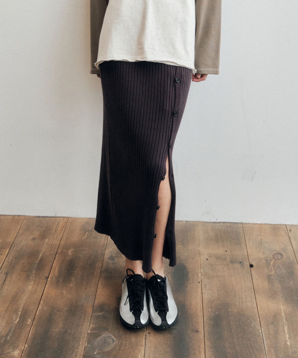 씨타(CITTA) 2Way Button Long Knit Skirt_CTS619(Charcoal)