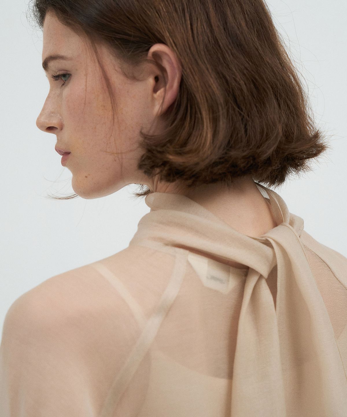 라메레이(LAMEREI) Tie See-through Blouse[LMBFCO25SH314]-Light Beige