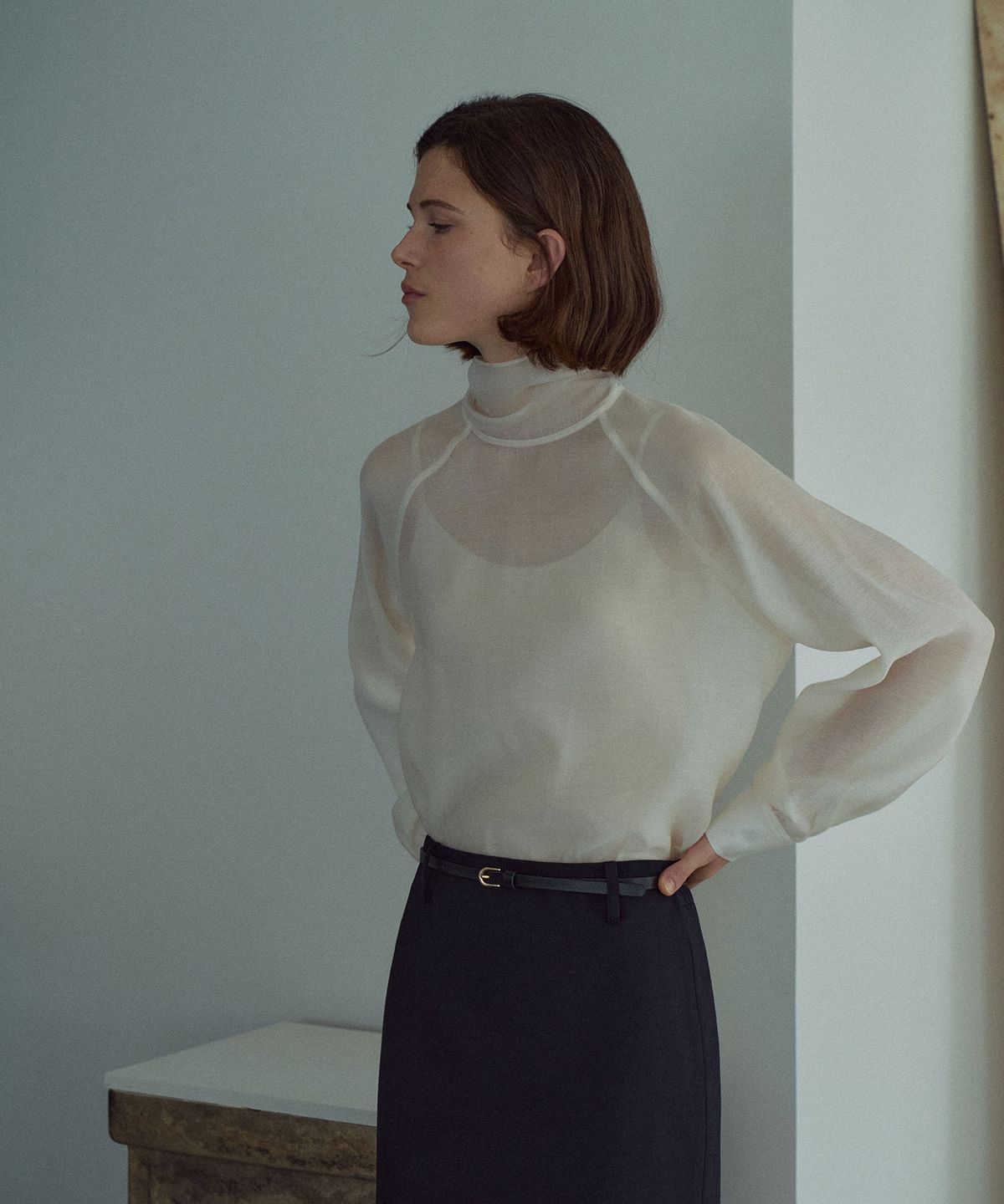 라메레이(LAMEREI) Tie See-through Blouse[LMBFCO25SH314]-2color