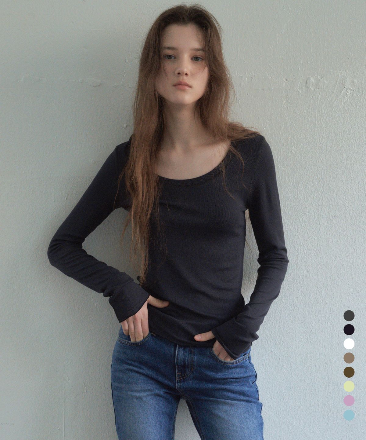 씨타(CITTA) Contrast Stitch Soft U-neck Long Sleeve T-Shirt_CTT393(8color)