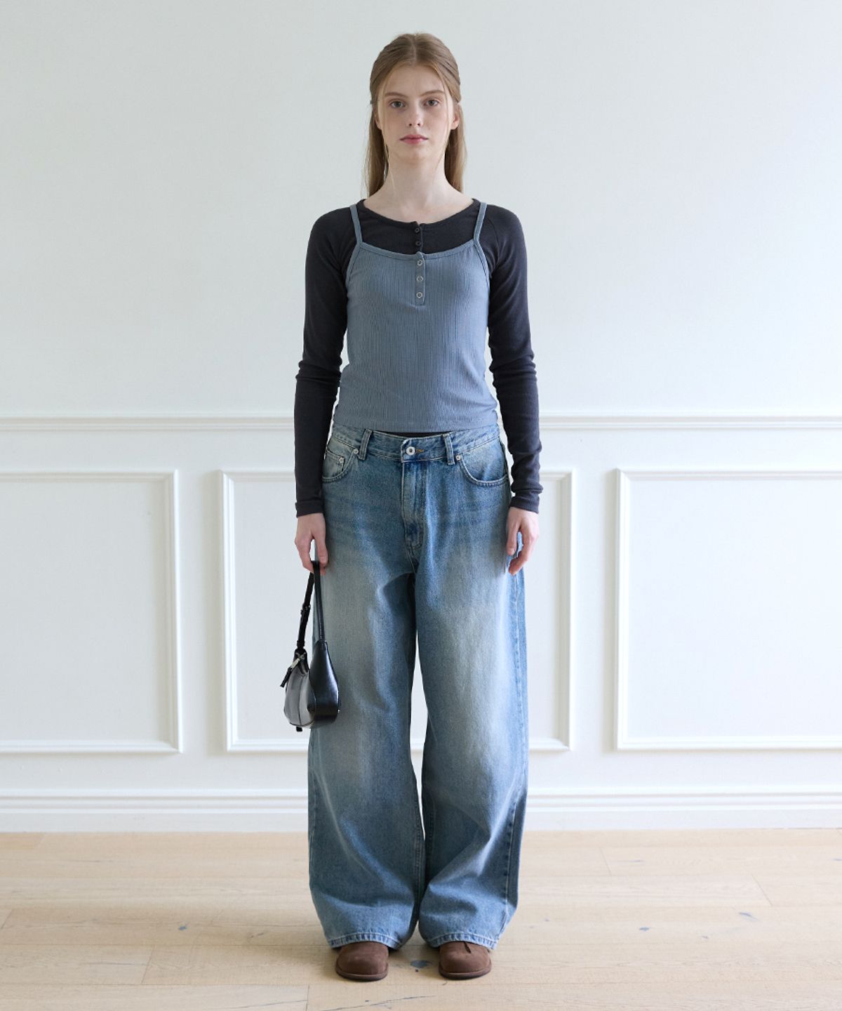 에드워드벌룬(EDWARD BALLOON) Real wide denim pants - Light Blue