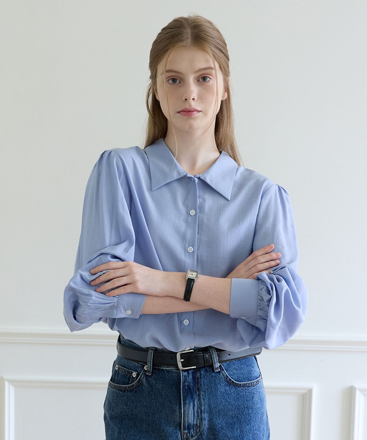 에드워드벌룬(EDWARD BALLOON) Shirring Blouse - Sky Blue