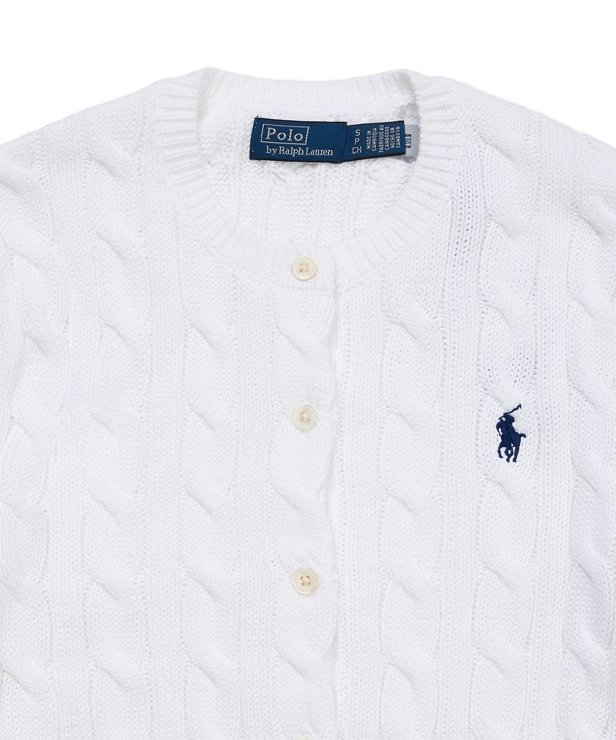 폴로 랄프 로렌(POLO RALPH LAUREN) 케이블 니트 코튼 크루넥 카디건-화이트