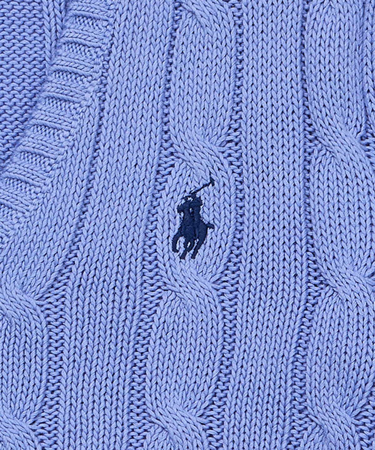 폴로 랄프 로렌(POLO RALPH LAUREN) 케이블 니트 코튼 브이넥 스웨터-블루