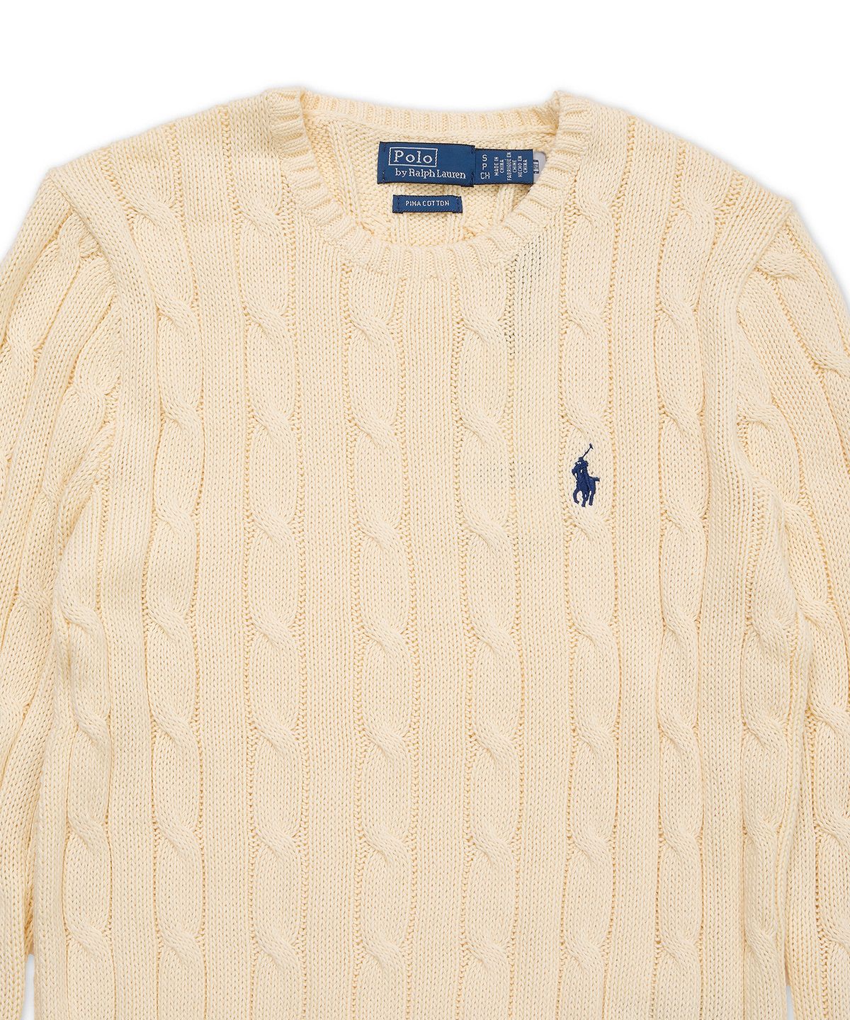 폴로 랄프 로렌(POLO RALPH LAUREN) 케이블 니트 코튼 브이넥 스웨터-내추럴