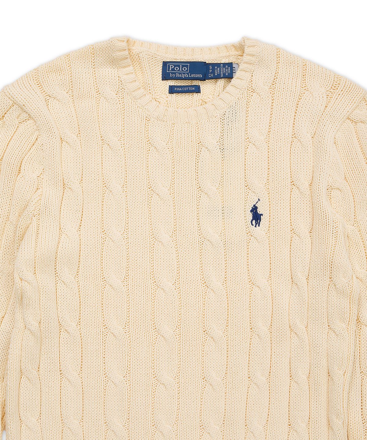 폴로 랄프 로렌(POLO RALPH LAUREN) 케이블 니트 코튼 크루넥 스웨터-내추럴