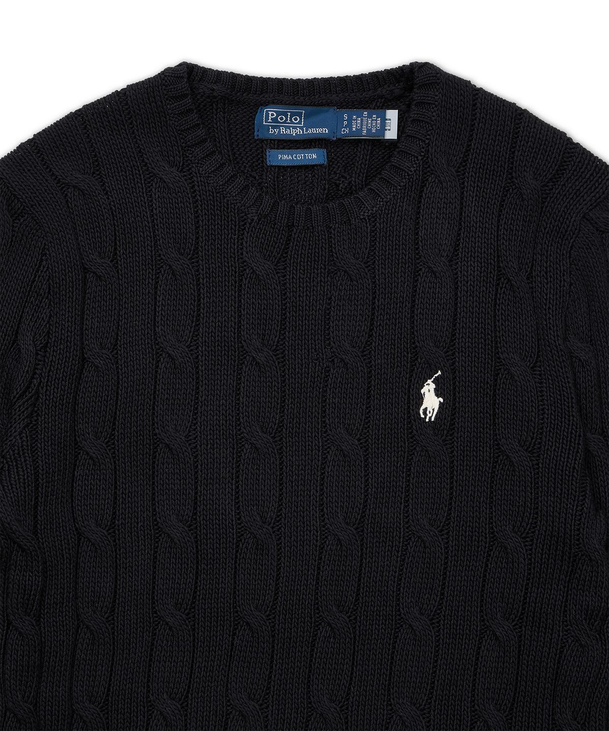 폴로 랄프 로렌(POLO RALPH LAUREN) 케이블 니트 코튼 크루넥 스웨터-블랙