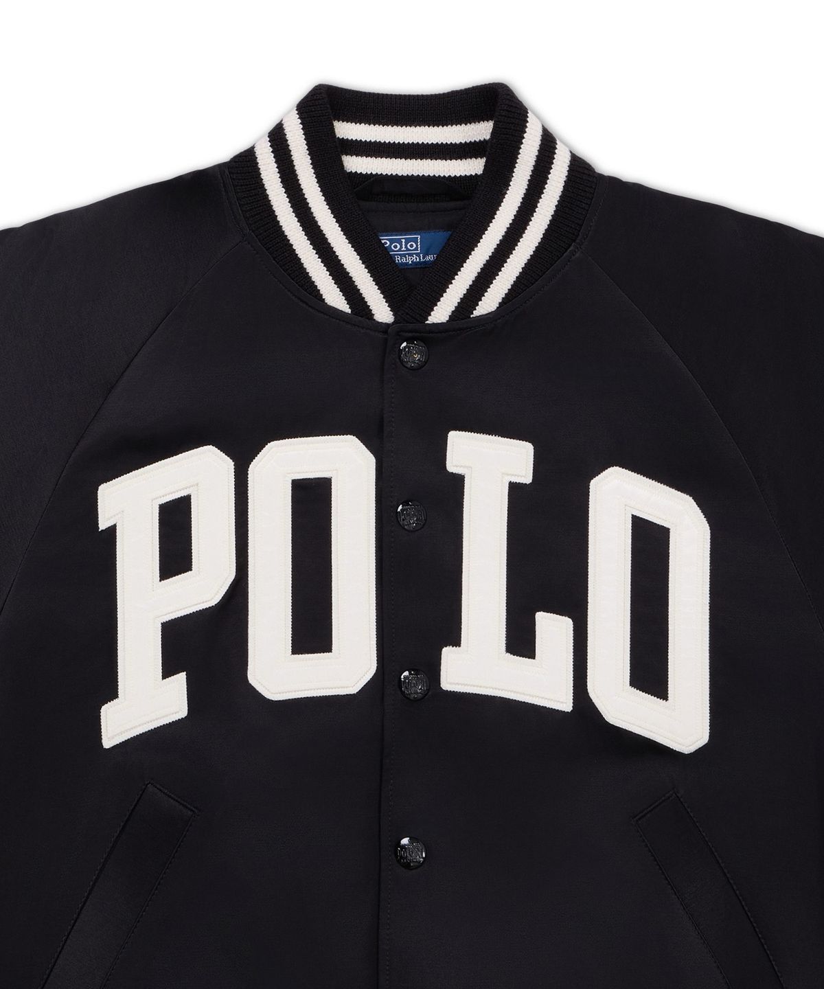 폴로 랄프 로렌(POLO RALPH LAUREN) 로고 새틴 봄버 재킷-블랙