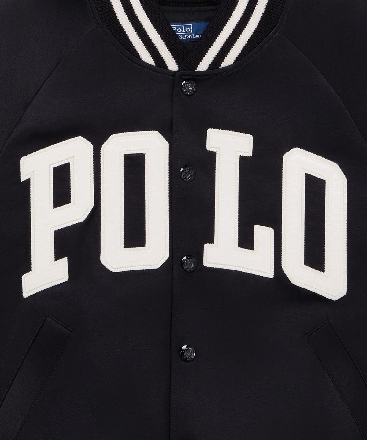 폴로 랄프 로렌(POLO RALPH LAUREN) 로고 새틴 봄버 재킷-블랙