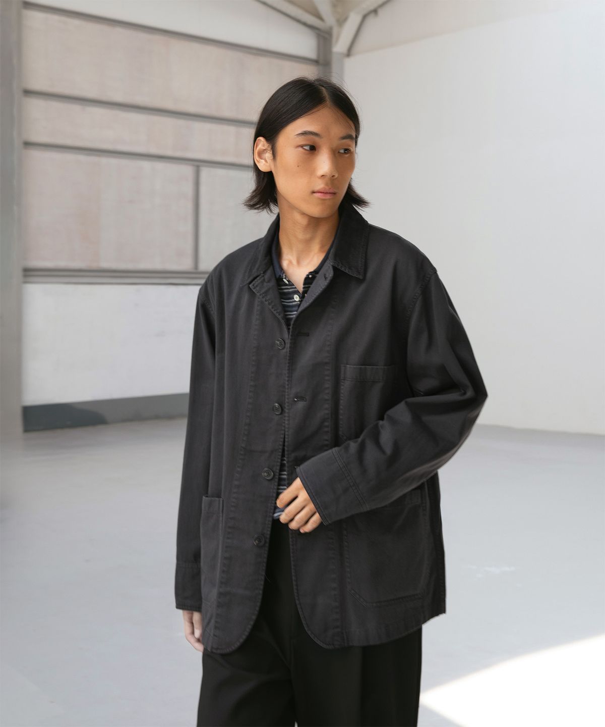 어나더 오피스(ANOTHER OFFICE) Hermit Garment Coverall Jacket (Almost black)