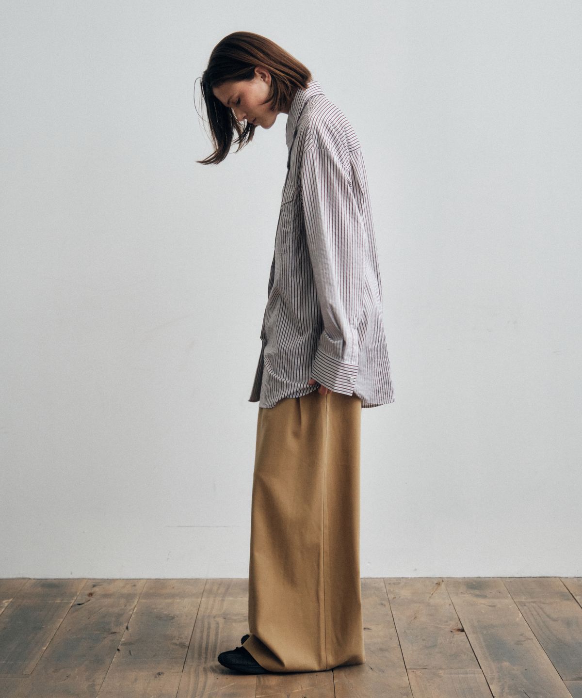 씨타(CITTA) Pearl Button Stripe Over Shirt_CTT385(Burgundy)